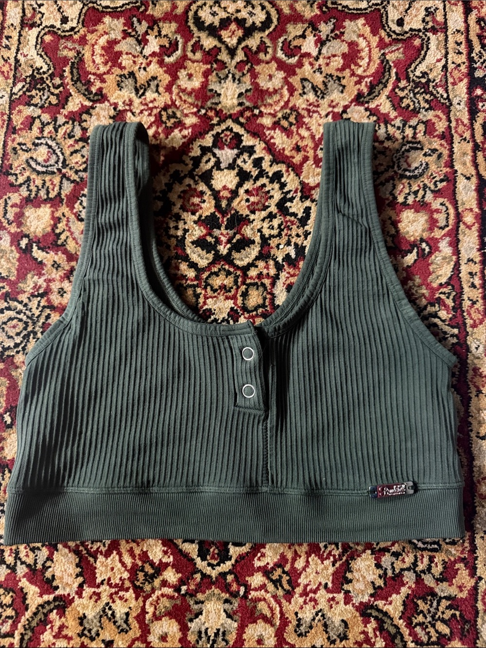 Bombshell sportswear Ribbed Olive Green Snap-Front Crop Tank